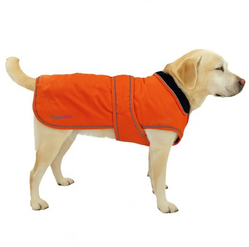 Hugglepets Arctic Armour Waterproof Thermal Dog Coat - Orange (Large 50cm) Reflective Microfleece-Lined Coat for Large Dogs with Adjustable Hook & Loop Fastening & Zipper for Harness or Collar.