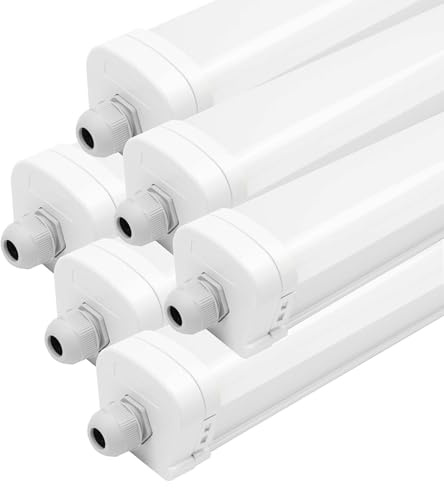 Ledvion - 6 piezas, pantalla estanca, 120cm, IP65, 36W, 130 lm/W, Blanco neutro, 4000K, Impermeable, lámpara de techo para garaje, de bodega, tubo led, almacén