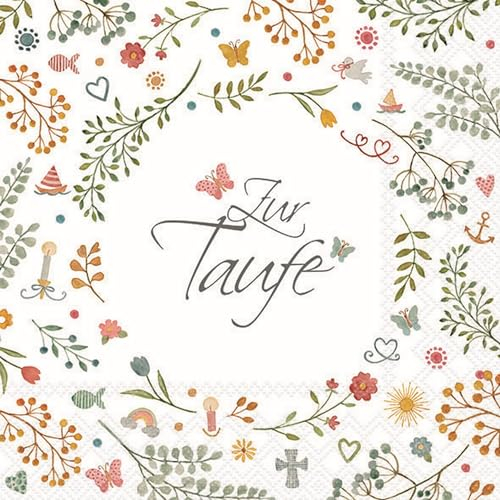 Ambiente Serviette Zur Taufe 33x33cm 20 Stk. Papier Einseitig Bedruckt Rückseite Weiß Viertelmotiv Ganzjährig Ideal für Decoupage