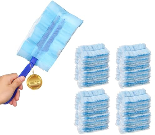 Staubmagnet XXL Nachfüllpack 42 Stück Gegen Staub Staubtücher Duster Staubmagnet Kit mit 2 Handgriff+40 Tücher Staubwedel Ideal Gegen Staub Tierhaare & Allergene für Zuhause Schule Büro