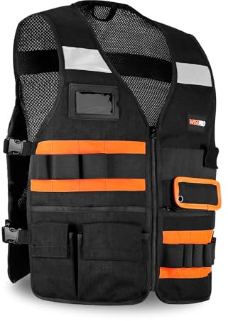 WISEPRO Tool Vest, Electrician Safety Vest with Pockets and Zippers, All Purpose Tool Vest Work Vest for Men Carpenters Electricians Handyman