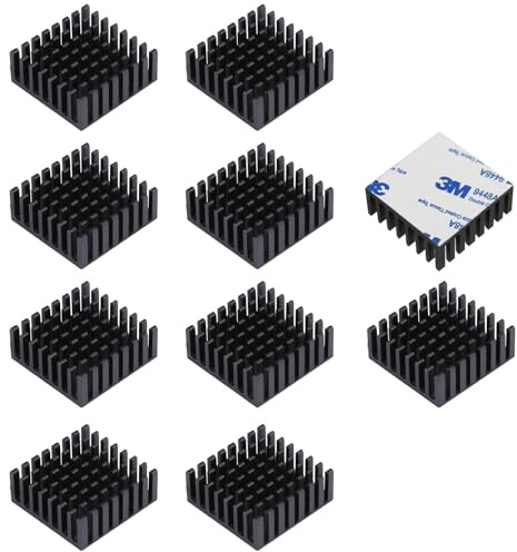 Awxlumv 10Pcs Small Heat Sink 25x25x10mm + Thermal Conductive Adhesive Tape, 25mm Heatsink Aluminum Radiator Cooler Cooling Fin for Electronics CPU Led Black
