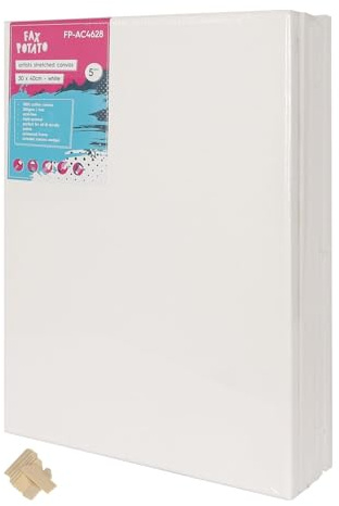 Fax Potato 30cm x 40cm Framed Canvas - 5X Large 1.5cm Pre-Stretched Canvases with Wedges 100% Cotton Triple Primed Acid Free 280GSM Medium Grain Artist Board Blank Canvas for Painting, Acrylic, Oil