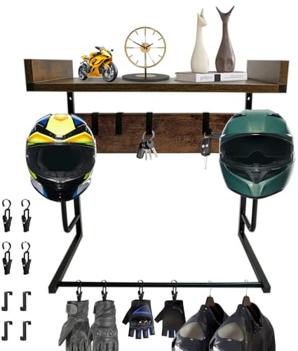 TECKZOON Motorrad Helmhalter Wandhalterung, Robuster Motorradhelmhalter aus Holz und Metall Displayständer, Helmplatten Organizer Aufhänger zur Aufbewahrung von Motorrad Fußballzubehör