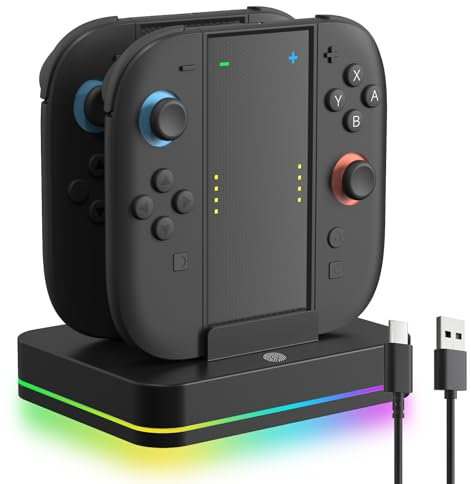Yaskyly Switch 2 Controller Stazione di Ricarica 4-in-1 Dock di Ricarica per NS Switch 2 Controllers con Luci RGB, Supporta Giochi Durante la Ricarica ＆ 4 Porte di Ricarica, Regalo Accessori Switch 2