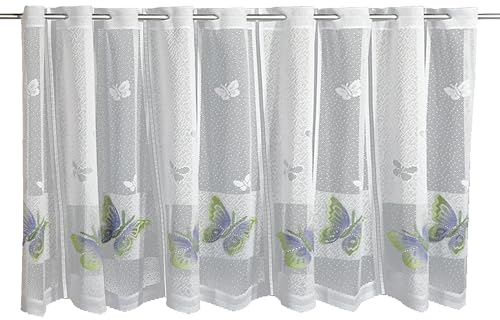 Sehlbach Tenda bistrot in jacquard pittura farfalle, Verde, 160 x 60 cm, Traslucida, Motivo a filigrana, Montaggio facile, Accento decorativo, Ambiente suggestivo