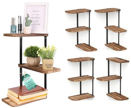 Avilia - Étagère Murale d'angle en Bois Antique avec Supports en métal pour décoration Vintage, idéale pour Les Petits Objets, Facile à Monter, Stable et Polyvalent pour Chaque Coin