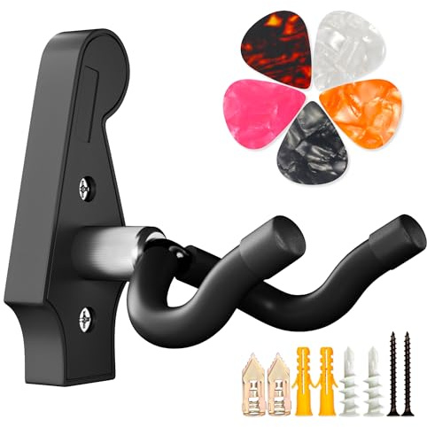 DIDA Support mural pour guitare - Crochets muraux pour guitare en forme de U, accessoires pour guitare avec 5 plectres, support mural pour guitare pour guitare acoustique, guitare électrique, banjo