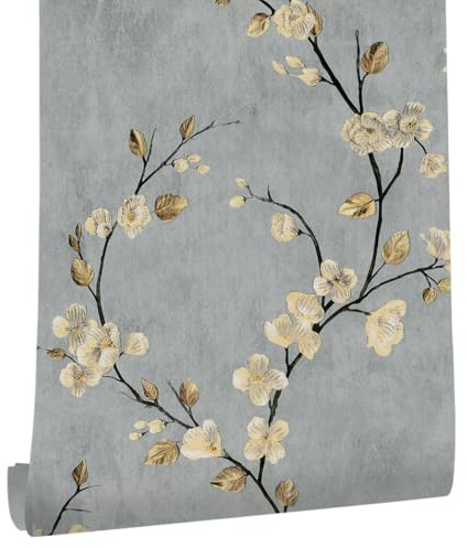 ANBILILA Papel Pintado Autoadhesivo, Minimalista Moderno Pelar y Pegar Papel de Contacto, 44,5x500CM Flores Blancas Flora Papel Tapiz Removible Decorativo para Pared para Muebles Cocina Dormitorio