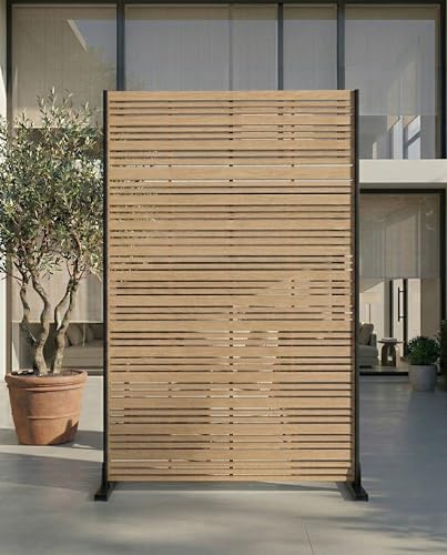Sichtschutz für Garten, Balkon, Terrasse & Fenster 183 cm hoher Paravent aus Metall, wetterfest & freistehend mit Bodenankern, pulverbeschichtet und rostfrei | modernes Lamellendesign