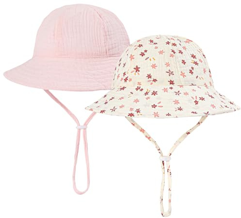 MASOCIO Gorro Bebe Niña de Sol Verano 2 Piezas Gorra Bebé Pescador Proteccion Filtro UV Solar UPF 50 Sombrero 1 Años 3 Exteriores Playa Edad 0-6 Meses Multicolor 2