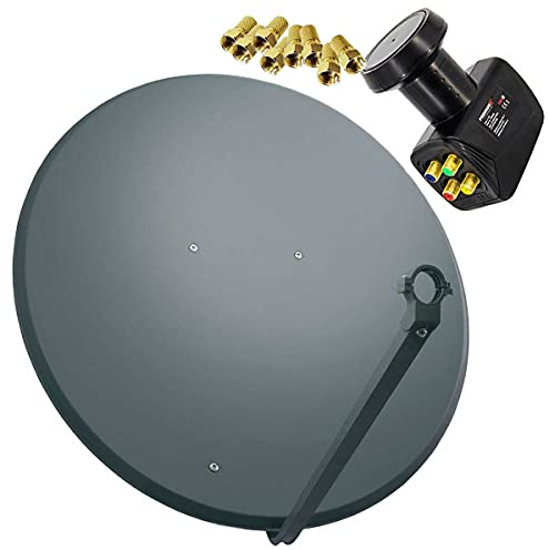 Premium X Satelliten-Komplettanlage 100cm Satellitenschüssel Anthrazit Satellitenantenne Quad LNB F-Stecker, SAT bis 4 Teilnehmer
