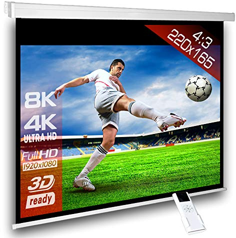 SlenderLine Motorleinwand 220 x 165cm|1,2 Gain|Format 4:3|schwarzer Vorlauf 20cm|3D|FULL-HD 4K 8K Ultra-HD|Leinwand für Heimkino & Präsentation | geeignet für LCD DLP & LED Videoprojektoren