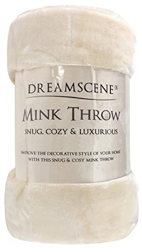 Dreamscene Single Throw Blanket for Bed, Luxury Cream Faux Fur Mink Fleece Throw Blanket Super Soft Warm Cosy Throw Over Sofa Fluffy Lightweight Bedspread, 125 x 150cm