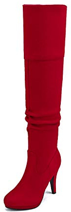 DREAM PAIRS Women's Thigh High Chunky Heel Platform Over The Knee Boots,Size 6.5,Red,HIGHPLAT