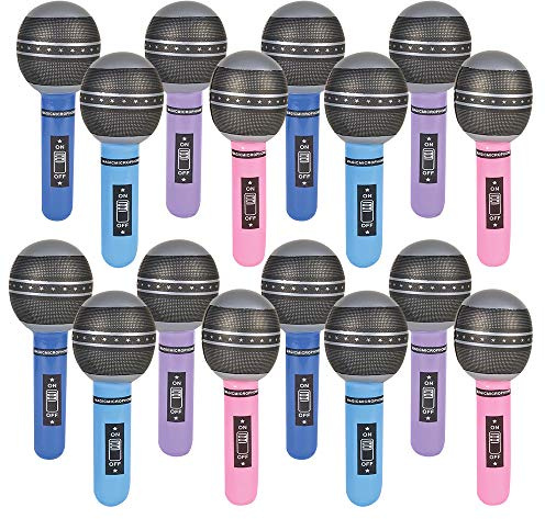 Inflatable Microphones, 24 Piece Set, Pretend Play Microphone Inflates, Durable Water Pool Toys in Assorted Colors, Fun Birthday Party Favors for Kids