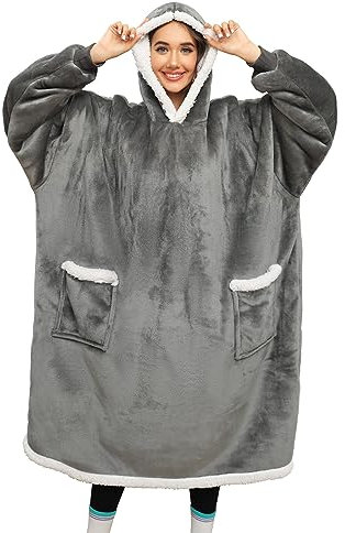 UMIPUBO Oversized Sherpa Hoodie Sweatshirt Blanket Super Soft Warm Wearable Blanket Fleece Jumper Giant Hoody Front Giant Pocket Sweater,Fit for Adults Men Women Teens Grey