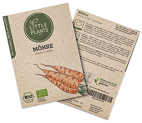 Little Plants BIO Möhren Samen, 500 Möhrensamen, hohe Keimrate, 100% Natürlich, BIO Samen Möhren Treenetaler für Gemüsegarten, Gemüsebeet, Hochbeet – Karottensamen Karotte Nachhaltig