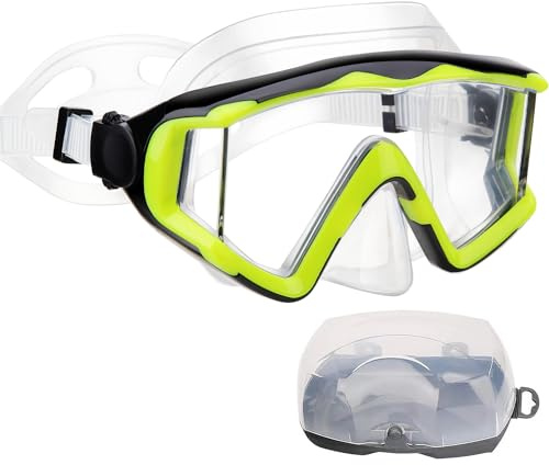 AQUA A Dyk-sport dykmask anti-dimma simning snorkelmask lämplig för vuxna dykning, simning, snorkling, skyddsglasögon (gul genomskinlig)
