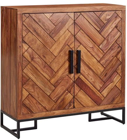 FineBuy Schuhschrank Sheesham Massivholz 100x105x40 cm Schuhregal Geschlossen, Design Schuhkommode Flurschrank mit Ablage, Schuhaufbewahrung Flurkommode für Schuhe Hoch Braun