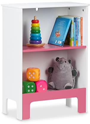 Relaxdays Estantería Infantil 2 Baldas, 66x48x24cm, Organizador Libros y Juguetes, Librería Niños y Niñas, Blanco y Rosa