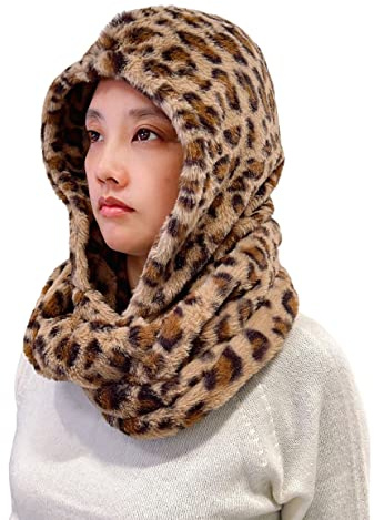 Lina & Lily Faux Fur Hood & Infinity Scarf Combo Winter Head Neck Wrap for Women Men