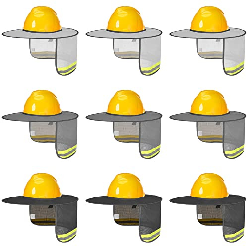 Bonuci 9 Pieces Hard Hat Sun Shade Full Brim Hard Hat Visor Mesh Neck Sun Shield with Reflective Strips High Visibility Accessories for Men, 18.5 x 16.14 x 7.87 inches(Gray, Light Gray, Dark Gray)