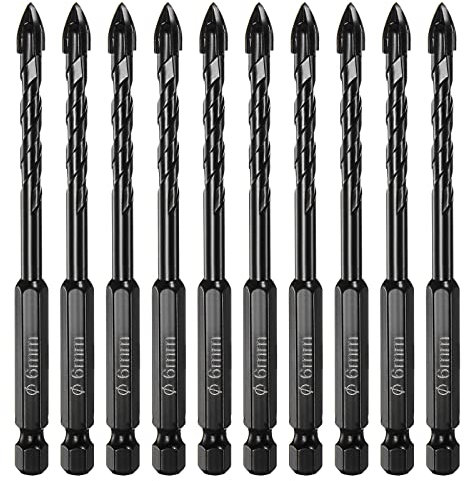 sourcing map 10 brocas de mampostería, broca de hormigón de 6 mm, vástago hexagonal de 1/4 pulgadas, punta de carburo para ladrillo, vidrio, plástico, azulejos de cerámica, espejo de pared, color