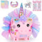 MHJY Piggy Bank for Kids Unicorn Money Box Girls Unbreakable Resin Child Saving Bank Cute Large Coin Banks with Necklace Bracelet DIY Stickers Birthday Set