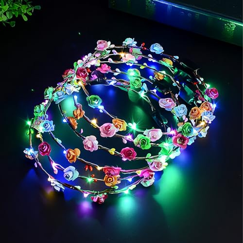 ENLACE LED Blumenkranz Stirnband 6 Stück, Bunt Kopfschmuck Festival Zubehör für Frauen und Mädchen, Haarschmuck für Geburtstag Hochzeit JGA Party Deko