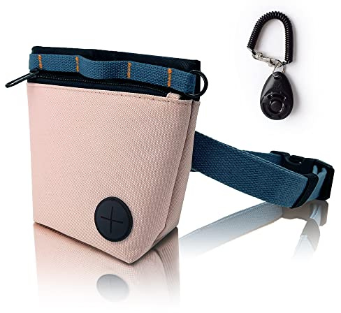 KATOZOO Dog Treat Pouch with Dog Training Clicker, Dog Training Treat Bag Kit, Magnetic Closure, Hands-Free Training (Pink)