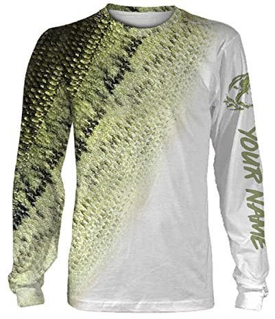 REKYLAWA Men's Custom Fishing Shirts, Long Sleeve, Bass Fishing Scale Personalized Fishing Gift, Large, Design 10, Snake Print, Lightweight, Moisture Wicking, Crew Neck, Regular Fit