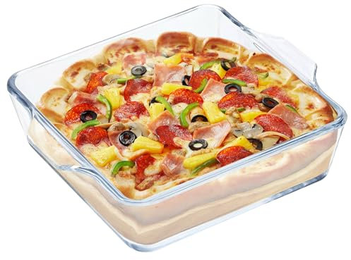 WANDGU Pirofila in vetro: 0,8 l, piccola con manici, mini teglia per lasagne, torte, microonde e forno, adatta al congelatore, resistente ad alte e basse temperature, 19,5 x 16,5 x 4,6 cm