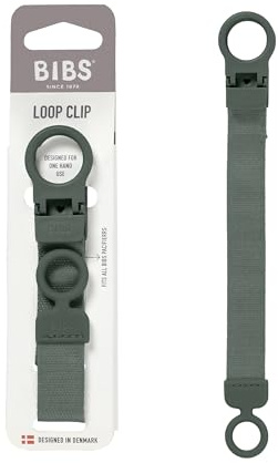 BIBS Loop Pacifier Clip - Sleek, Secure One-Handed Operation, Fits All BIBS and Most Brands, Machine Washable, Slim Profile for Comfort, Ages 0+ - Pine