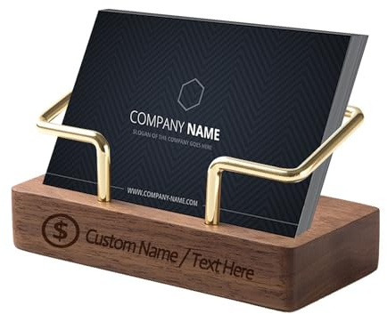 AAQ Personalised Business Card Holders for Desk – Custom Engraved Wooden Card Holder with Name/Logo,Unique Office Gift for Men Women Boss Colleagues (Walnut-Square)