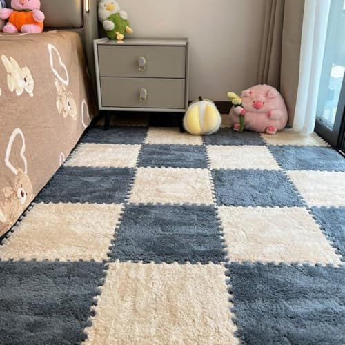 YongXinMY 12 Piastrelle per Moquette ad Incastro - Tappetini a Puzzle per Pavimento in Schiuma Soffice Quadrati di Tappeto Morbido Antiscivolo Tagliabili Pavimentazione Protettiva per Camera da Letto
