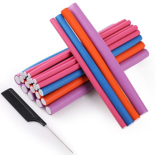 24pcs Bigodini Flessibili, GeeRic Bigodini Capelli Senza Calore in Morbida Schiuma con Pettine Boccoli Arricciacapelli per Capelli DIY Salone Strumento a Styling Dormo Capello Lunghi/Corti