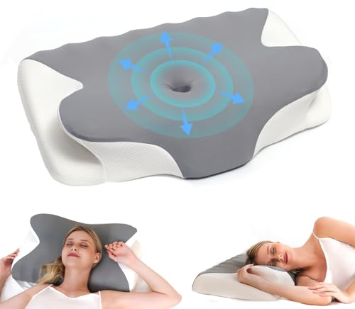 vicihoho Almohada Cervicales y Cuello, Almohada Cervical para Cuello y Hombros, Adecuada para Diferentes posturas al Dormir, Relajación y Alivio del Estrés, tamaño: 60 x 41 x 9/12 cm (Light Gray)
