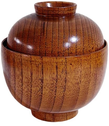 SHINEOFI Cuenco Japonés Práctico y Multiusos para Sopa y Arroz con Tapa de Madera y Servir Aperitivos con Diseño Elegante y Artesanal Adecuado para Restaurantes