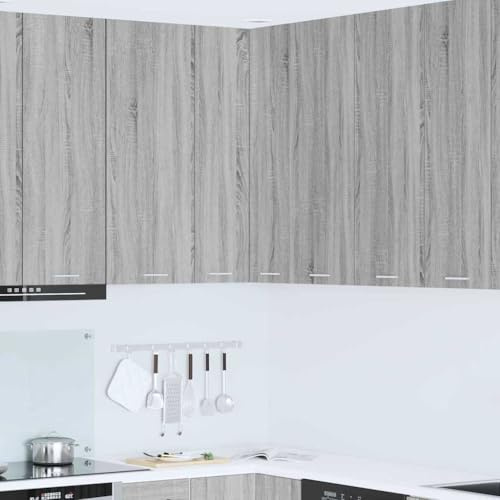 Mokuyary Armario colgante con almacenamiento gris Sonoma y blanco, 57 x 57 x 100 cm, armarios de pared de cocina, armario de pared de baño, modelo 1 armario de esquina colgante de 57 cm de ancho x 100