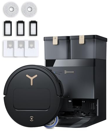 ECOVACS DEEBOT T50 Pro Omni Gen3 Aspirateur Robot Laveur Care Kit, Brosse latéral et Patin Extensibles, 25000 Pa, AIVI 3D 3.0, Ajout Auto Solution, Lavage 75°C, Séchage air Chaud, Ultra-Fin 81mm, Noir