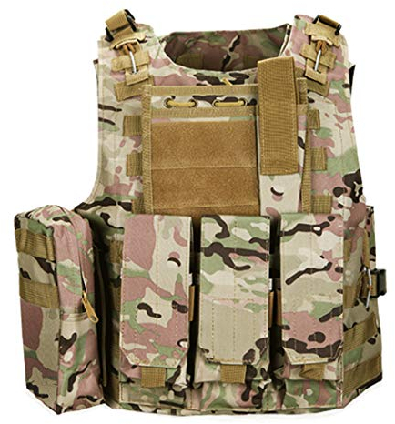 QHIU Taktische Weste Camo Molle Schutz Combat Military Weste für Softair Paintball CS SWAT Wargame Jagd Outdoor Sport