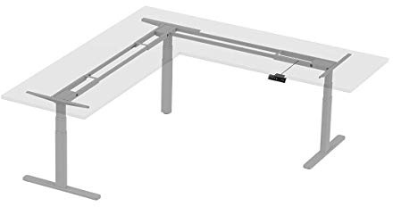 Monoprice Triple-Motor Sit-Stand Corner Desk Frame - Height-Adjustable, L-Shaped, Gray - Workstream Collection
