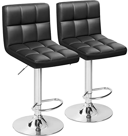 Furmax Bar Stools Modern Pu Leather Swivel Adjustable Hydraulic Bar Stool Square Counter Height Stool Set of 2 (Black)