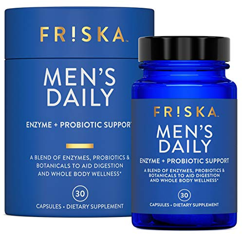 Friska Men’s Daily Gut Support - Digestive Enzymes, Probiotics to Help Break Down Foods, Supports Energy & Nutrient Absorption with Vitamins B6 & B12, 30 Capsules