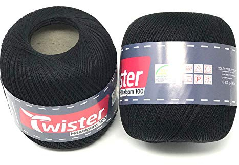 Twister Häkelgarn schwarz Handstrickgarn Baumwollgarn 2x100g