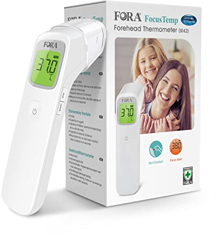FORA IR42b Thermomètre frontal clinique infrarouge sans contact multifonction, avec alarme de fièvre et fonction de rappel, Bluetooth et application dédiée.