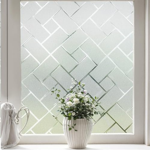 Coavas Frosted Window Film Privacy Film for Glass Windows, White 90x200cm | Static Cling Geometric UV Protection Anti Glare Frosting Window Sticker, No Glue Rental Friendly Home Bathroom Bedroom Office