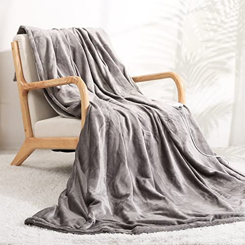 Manta de Franela con Calefacción Eléctrica Grande 150 x 200cm, Protección de Apagado Automático 10 H, Calentamiento Rápido y Uniforme, Pantalla Digital y Control Inteligente de Temperatura, Lavable