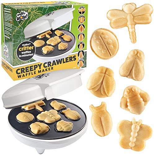 The Original Creepy Crawly Bug Waffle Maker- 7 Fun Different Insect Shaped Pancakes- Butterfly Lady Bug Bee & More- Electric Nonstick Waffler Iron, Morning Breakfast Treat w Recipes, Kids Summer Gift